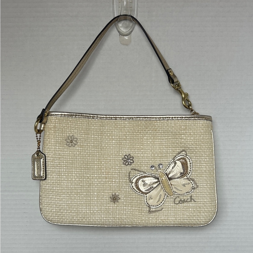 Rare Coach Tan Butterfly Embellished Wristlet Clutch